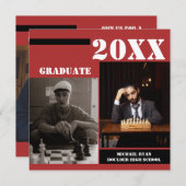 Moderner Red Black Schach Foto Abschluss Einladung (Vorne/Hinten)