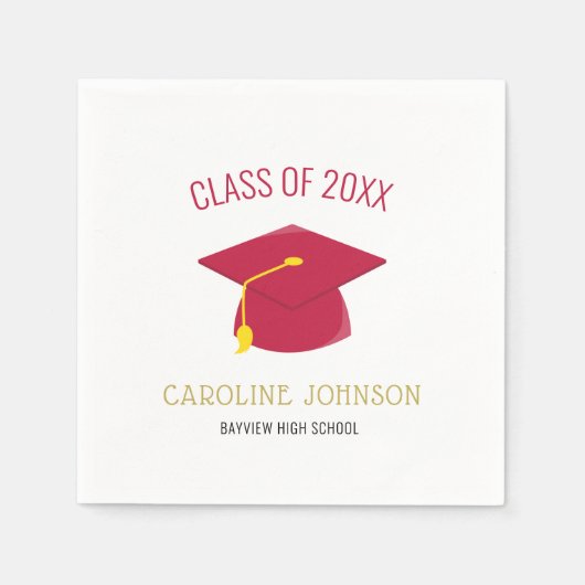 Moderner Red Cap & Tassel Abschluss Serviette (Vorderseite)