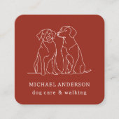 Moderner Red Dog Walking Dog Walker Pet Sitter Quadratische Visitenkarte (Vorderseite)