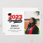 Moderner Red Elegante Script Foto Abschluss Einladung (Vorne/Hinten)