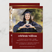 Moderner Red Foto Abschluss Einladung (Vorne/Hinten)