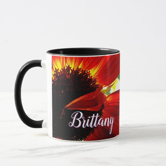 Moderner Red Gerber Daisy Blume Script Individuell Tasse (Links)