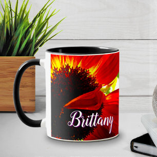 Moderner Red Gerber Daisy Blume Script Individuell Tasse