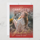 Moderner Red Gold Foto Abschluss Einladung (Vorderseite)