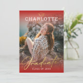 Moderner Red Gold Foto Abschluss Einladung (Stehend Vorderseite)