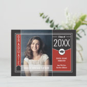 Moderner Red Graduate Foto Abschluss Ankündigung (Stehend Vorderseite)