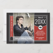 Moderner Red Graduate Foto Abschluss Einladung (Vorderseite)