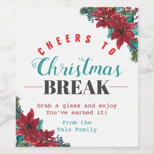 Moderner Red & Green Weihnachts-Blumenlehrer Weinetikett (Einzelnes Label)