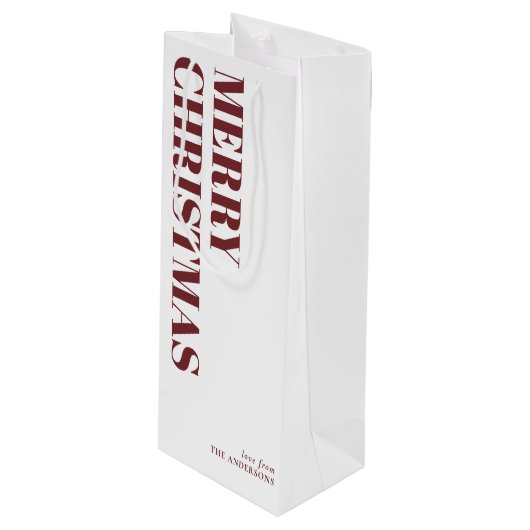 Moderner Red Minimal zeitgenössischer Urlaub Geschenktüte Für Weinflaschen (Vorderseite Schrägansicht)