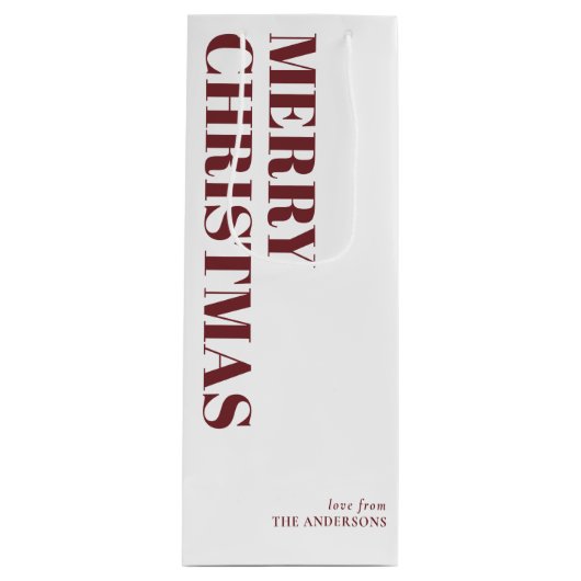 Moderner Red Minimal zeitgenössischer Urlaub Geschenktüte Für Weinflaschen (Vorderseite)