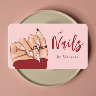Moderner Red Nail Techniker Blush Nails Kunstmuseu Visitenkarte