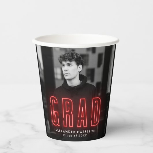 Moderner Red Neon Abschluss Pappbecher (Vorderseite)