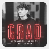 Moderner Red Neon Abschluss Quadratischer Aufkleber (Vorderseite)