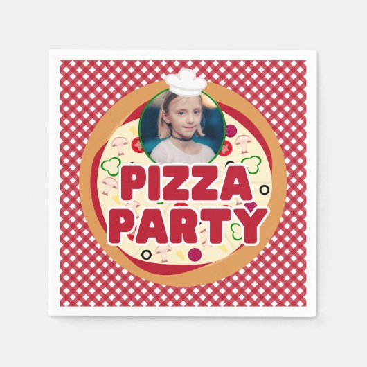 Moderner Red Pizza Party Kindergeburtstag Serviette (Vorderseite)