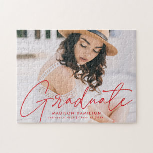 Moderner Red Script Foto Abschluss Puzzle