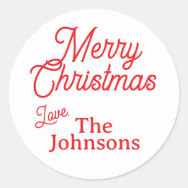 Moderner Red Script Individuelle Name Frohe Weihna Runder Aufkleber