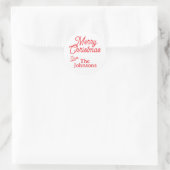 Moderner Red Script Individuelle Name Frohe Weihna Runder Aufkleber (Tasche)