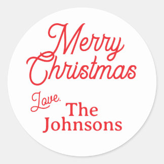 Moderner Red Script Individuelle Name Frohe Weihna Runder Aufkleber
