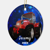 Moderner Red Traktor "Christmas 20XX" Keramik Ornament (Links)