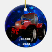 Moderner Red Traktor "Christmas 20XX" Keramik Ornament (Hinten)