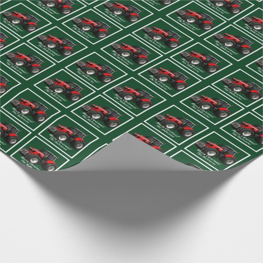 Moderner Red Traktor zu grünen Weihnachten Geschenkpapier (Ecke)