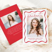 Moderner Red Wavy Frame 2 Foto Abschluss Ankündigung