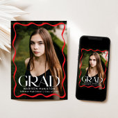 Moderner Red Wavy Frame Grad 2 Foto Abschluss Ankündigung