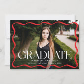 Moderner Red Wavy Frame Graduate 2 Foto Abschluss Ankündigung (Vorderseite)