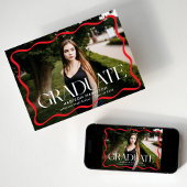 Moderner Red Wavy Frame Graduate 2 Foto Abschluss Ankündigung