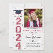 Moderner Red White Grad Foto Abschluss 2024 Einladung (Vorderseite)