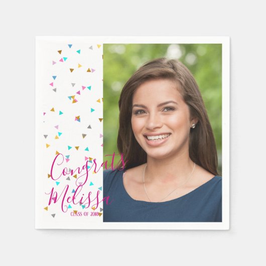 Moderner Regenbogen Confetti Abschluss Foto Napkin Serviette (Vorderseite)