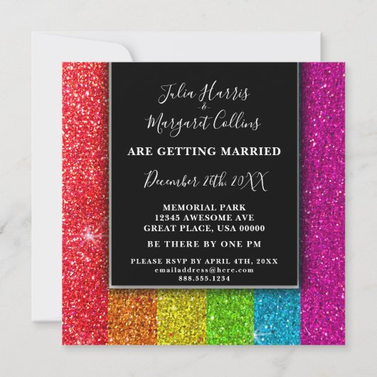 Moderner Regenbogen Glitzer Farbenfrohe Glitzern E Einladung (Rückseite)