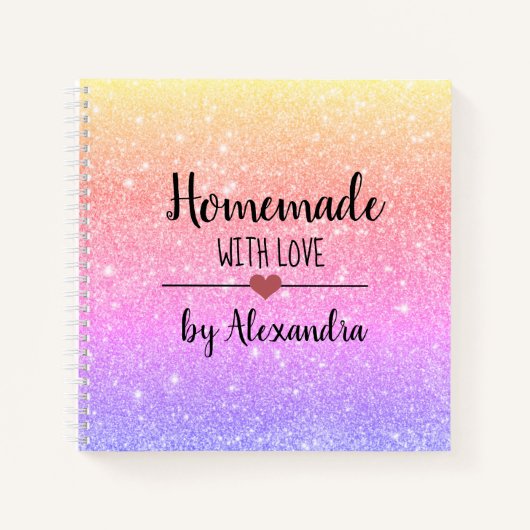 Moderner Regenbogen-Glitzer hausgemacht mit Liebe Notizblock (Vorderseite)