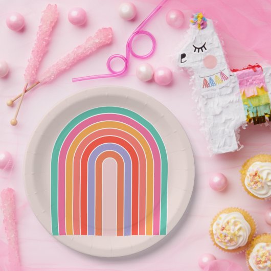 Moderner Regenbogen Mitte des Jahrhunderts Pappteller (Party)