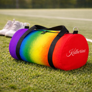 Moderner Regenbogen-Mosaik-Schriftname Duffle Bag