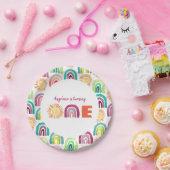 Moderner Regenbogen & Sonnen 1. Geburtstag Wasserf Pappteller (Party)