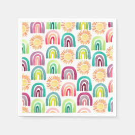 Moderner Regenbogen & Sonnen 1. Geburtstag Wasserf Serviette