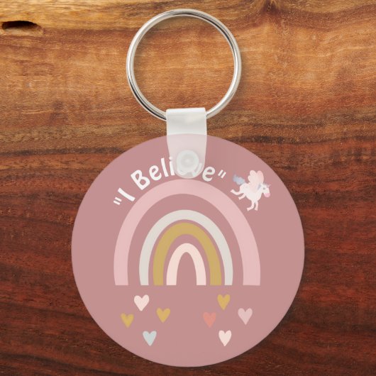 Moderner Regenbogen und Herz glauben an Einhörner  Schlüsselanhänger (Vorderseite)