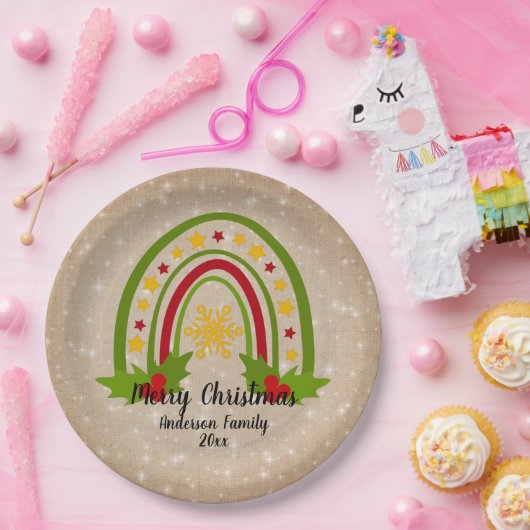 Moderner Regenbogen Weihnachten 20xx Jahr Text 9" Pappteller (Party)