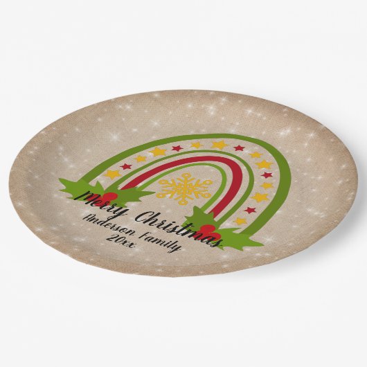 Moderner Regenbogen Weihnachten 20xx Jahr Text 9" Pappteller (Schrägansicht)