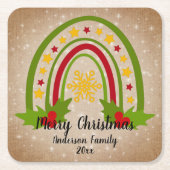 Moderner Regenbogen Weihnachten 20xx Jahr Text Rechteckiger Pappuntersetzer (Vorderseite)