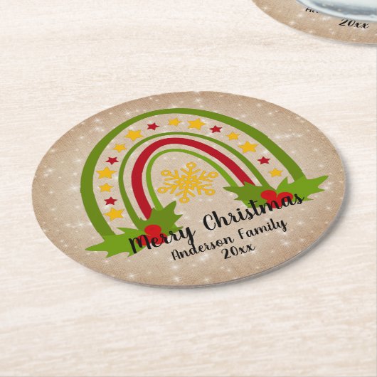 Moderner Regenbogen Weihnachten 20xx Jahr Text Runder Pappuntersetzer (Angewinkelt)