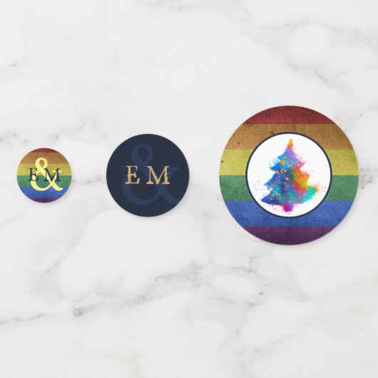 Moderner Regenbogen Weihnachtsbaum Custom Monogram Konfetti (Vorderseiten)