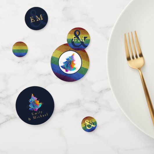 Moderner Regenbogen Weihnachtsbaum Custom Monogram Konfetti (Gruppe)