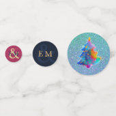 Moderner Regenbogen Weihnachtsbaum Custom Monogram Konfetti (Vorderseiten)