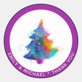 Moderner Regenbogen Weihnachtsbaum Custom Runder Aufkleber