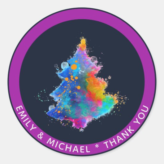 Moderner Regenbogen Weihnachtsbaum Navy Blue Custo Runder Aufkleber (Vorderseite)