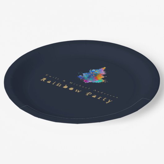Moderner Regenbogen Weihnachtsbaum Personalisierte Pappteller (Schrägansicht)