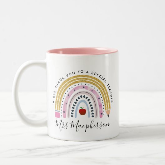 Moderner Regenbogenlehrer Danke für Ihr Geschenk Zweifarbige Tasse (Links)