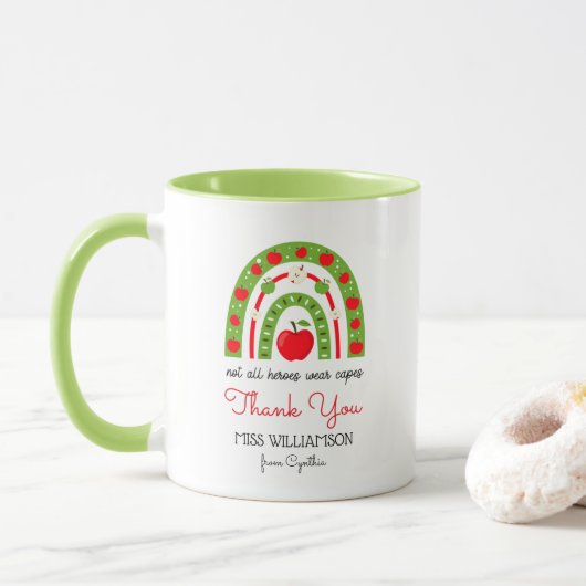 Moderner Regenbogenlehrer Danke, Geschenk C Tasse (Mit Donut)